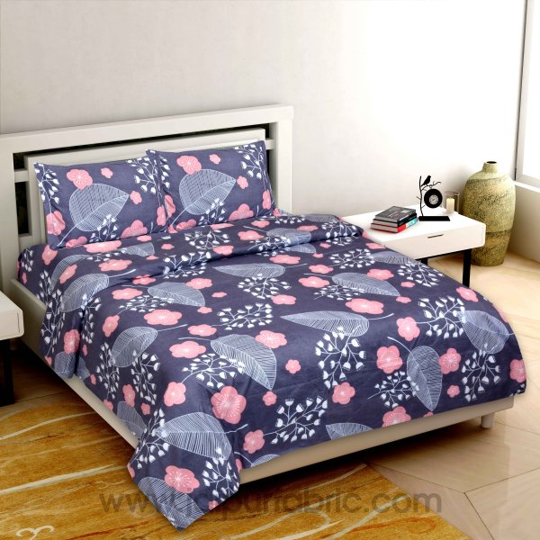 Purple Leaf Super-soft Double bedsheet With 2 Pillow Cover