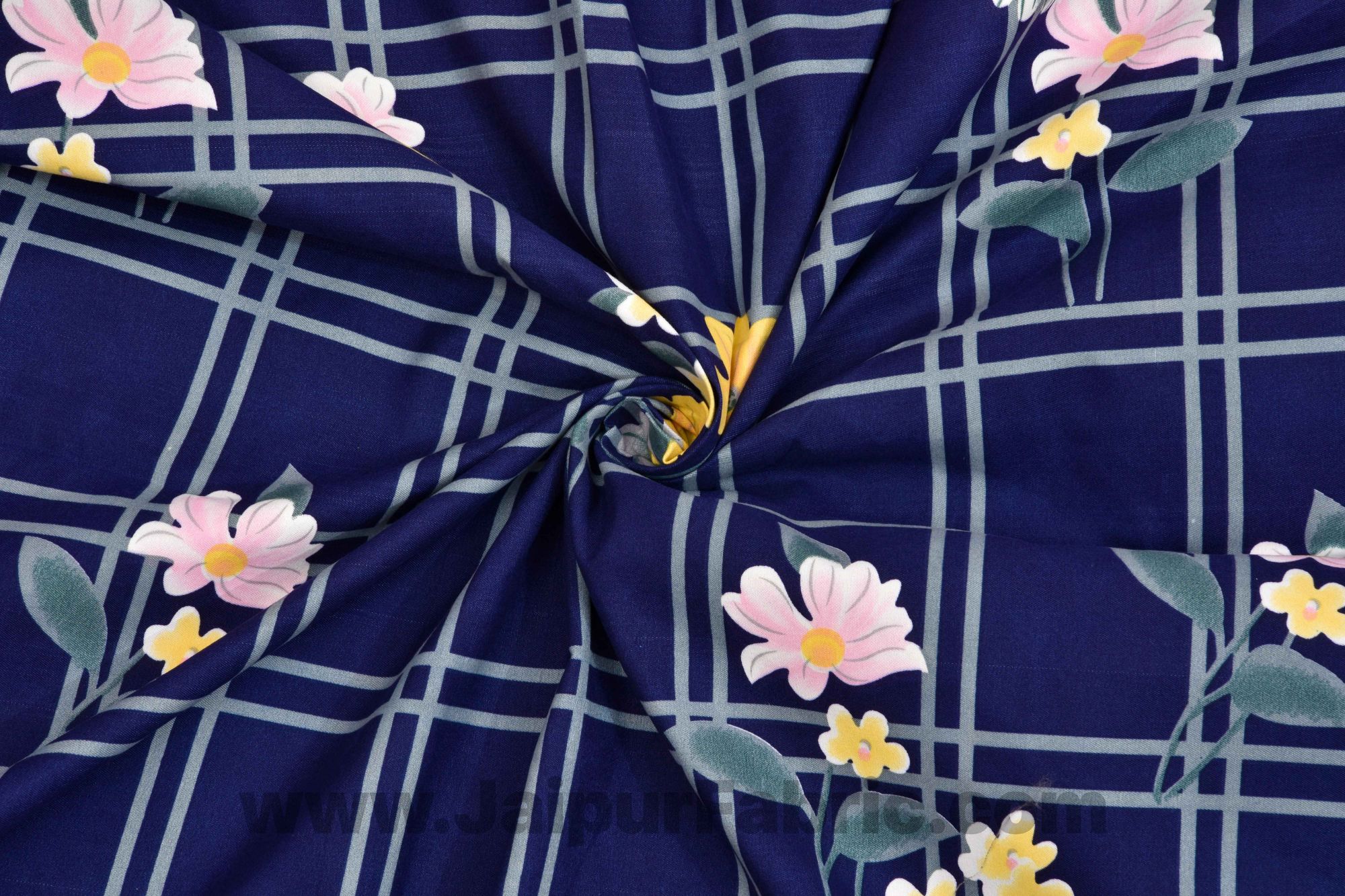 Navy Blue Sun Floral Super Soft Double Bedsheet