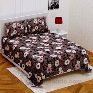 Chocolate Brown Multi Floral Super Soft Double Bedsheet