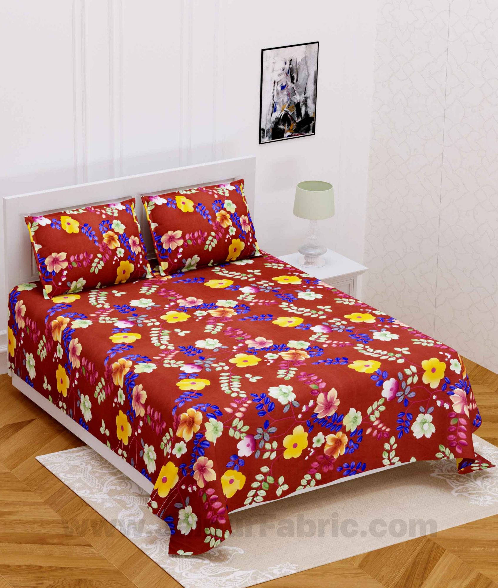 Redish Multi Floral Super Soft Double Bedsheet