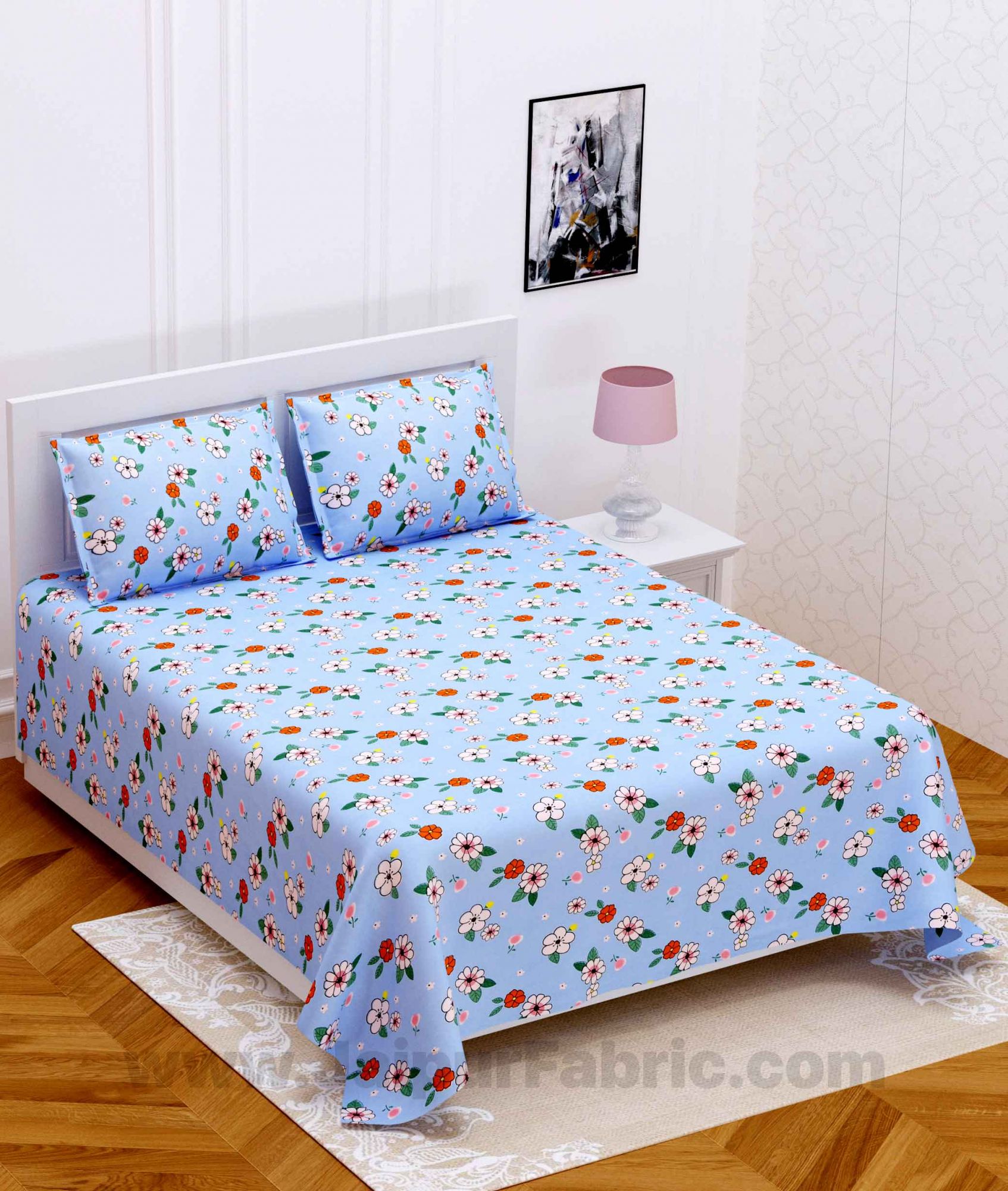 Sky Blue Small Floral Super Soft Double Bedsheet