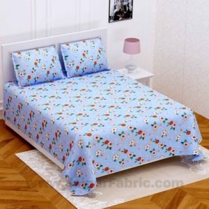 Sky Blue Small Floral Super Soft Double Bedsheet