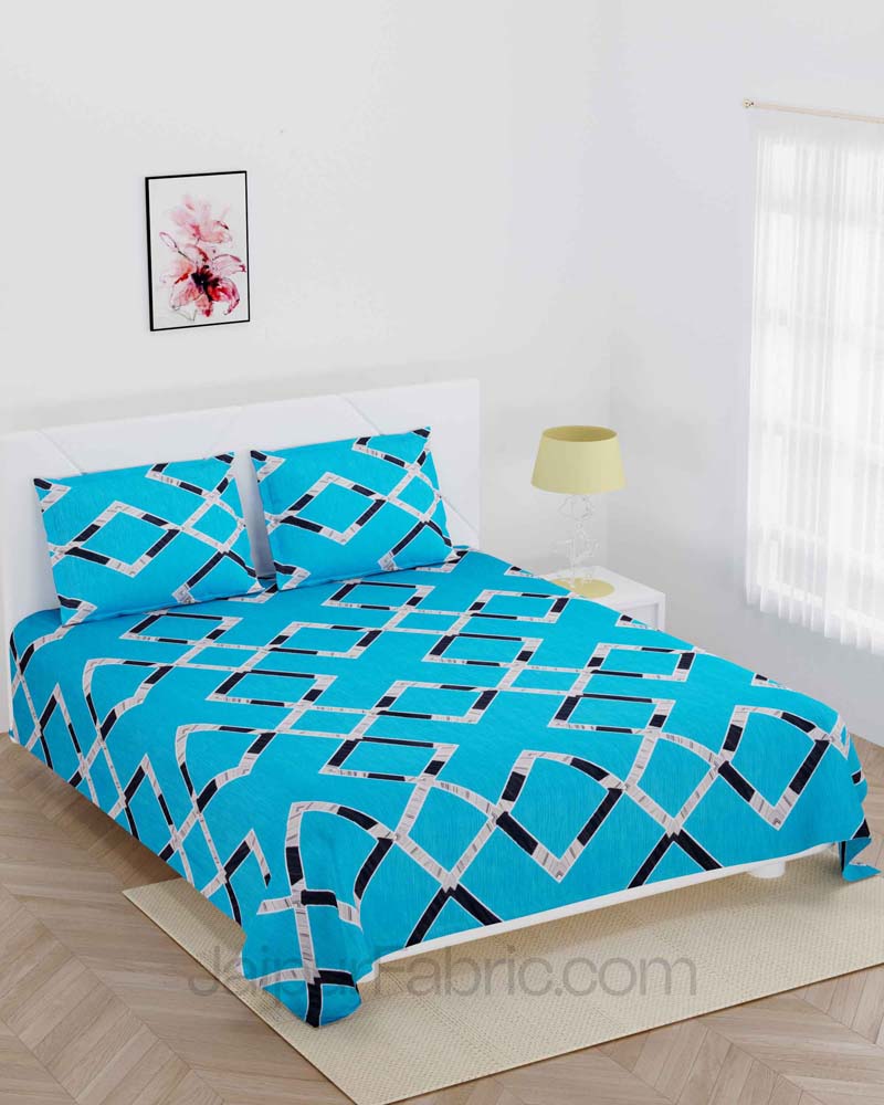Teal Blue Rectangle Super Soft Double Bedsheet