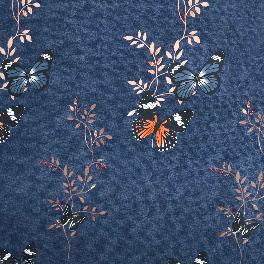 Navy Blue Butterfly Super Soft Double Bedsheet