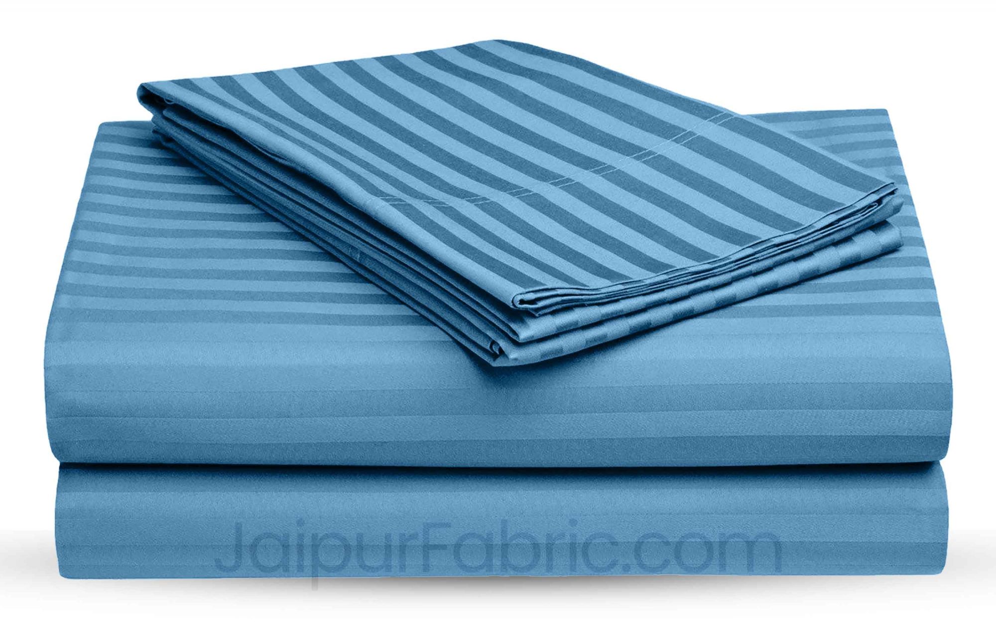 Sky Blue Satin Stripes Double BedSheet