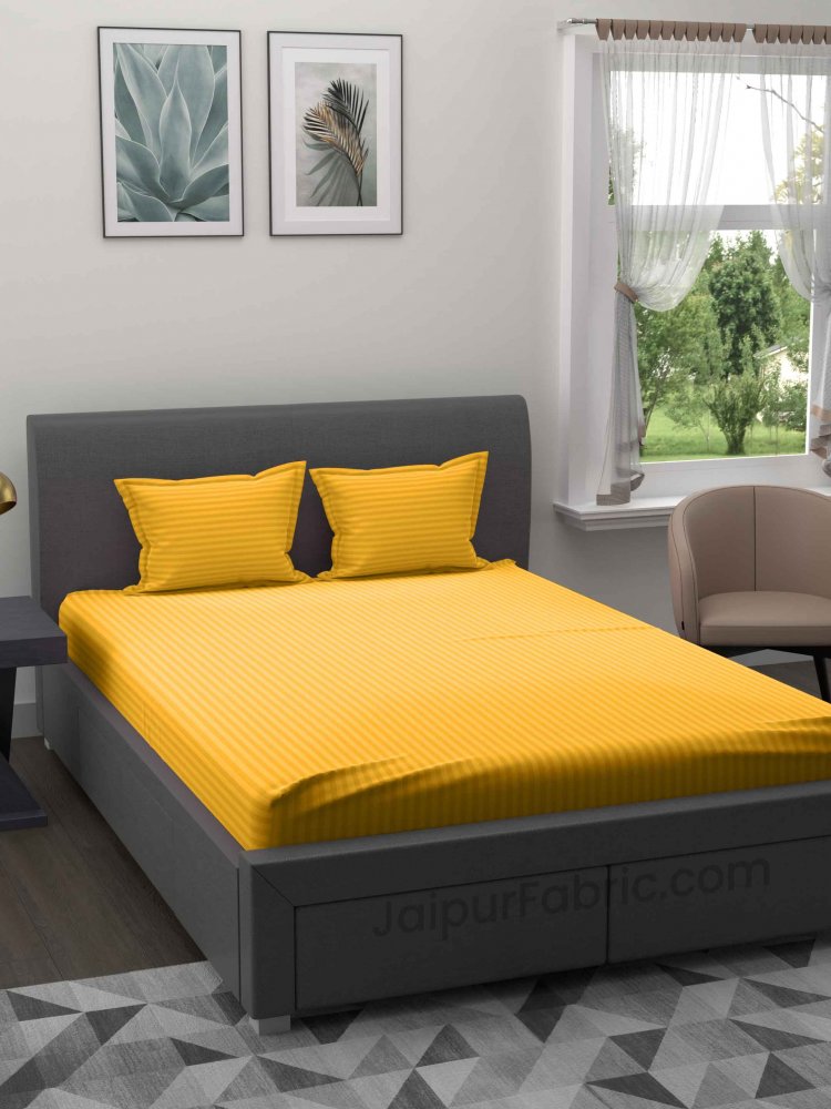 Mango Yellow Satin Stripes Double BedSheet