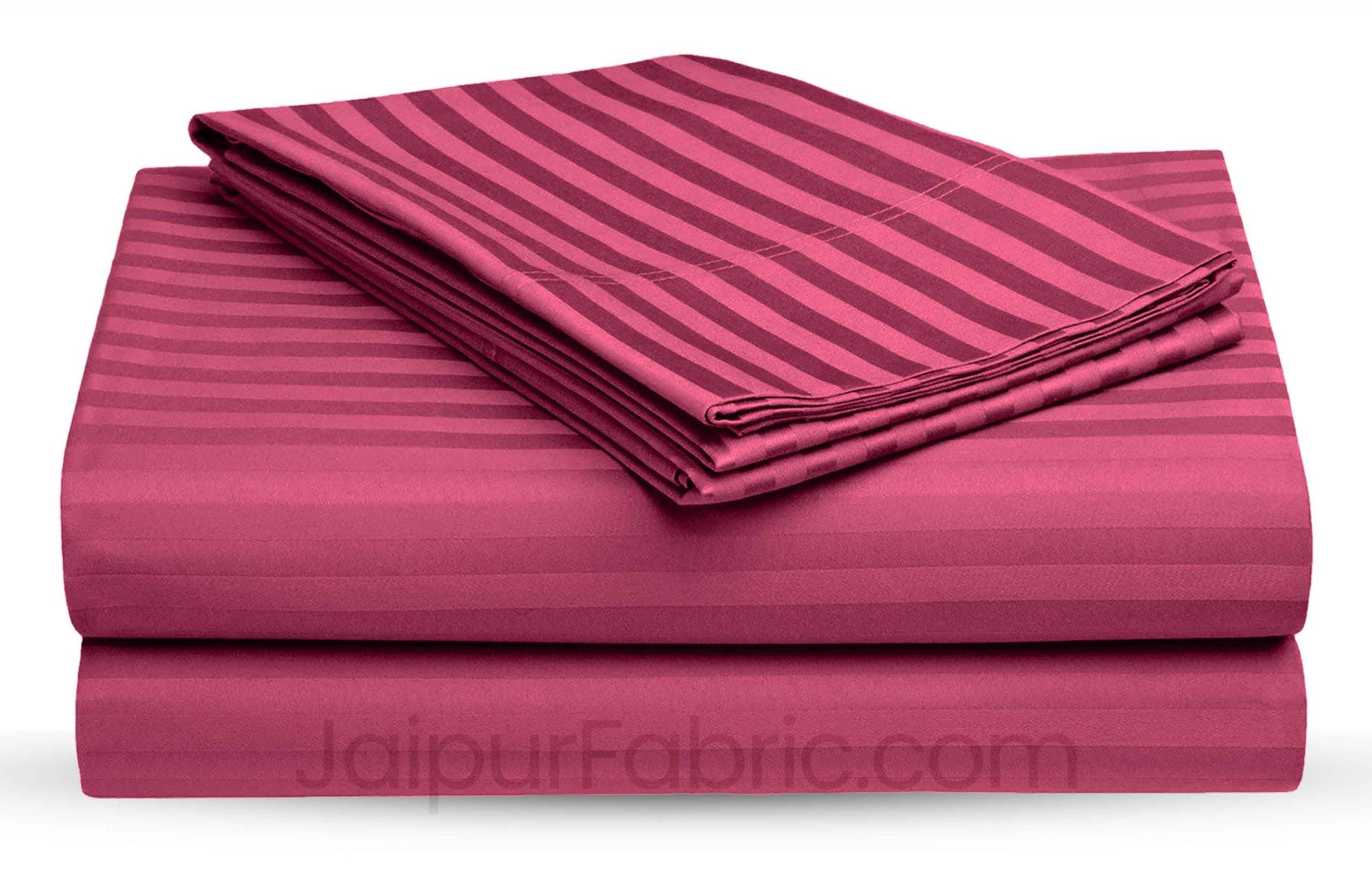 Dark Pink Satin Stripes Double BedSheet