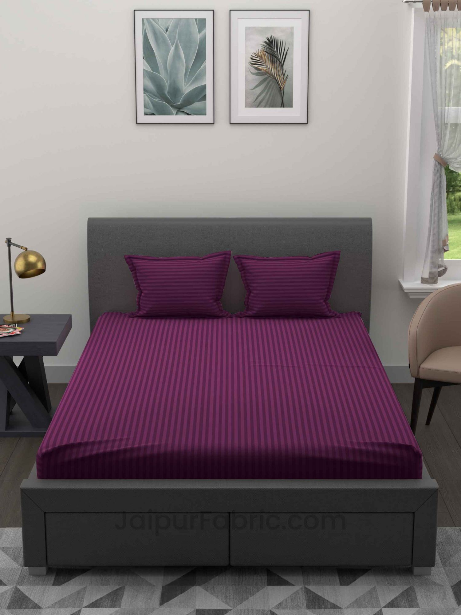 Pretty Purple Satin Stripes Double BedSheet