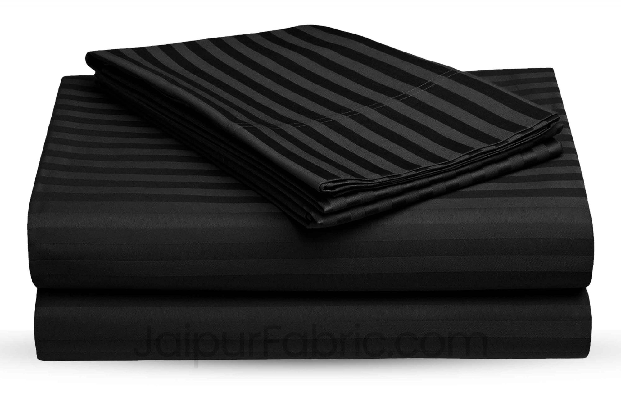 Dark Black Satin Stripes Double BedSheet