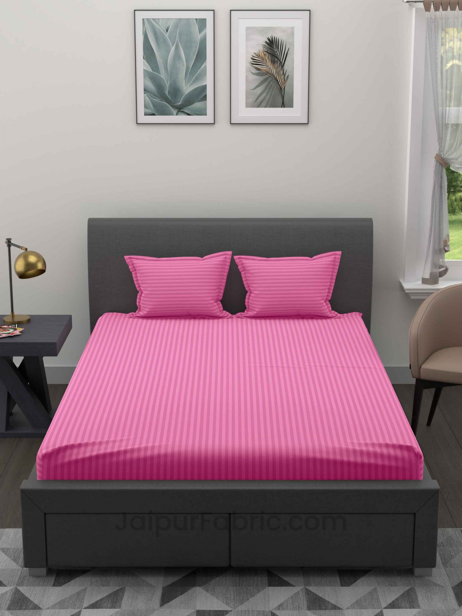 Rose Pink Satin Stripes Double BedSheet