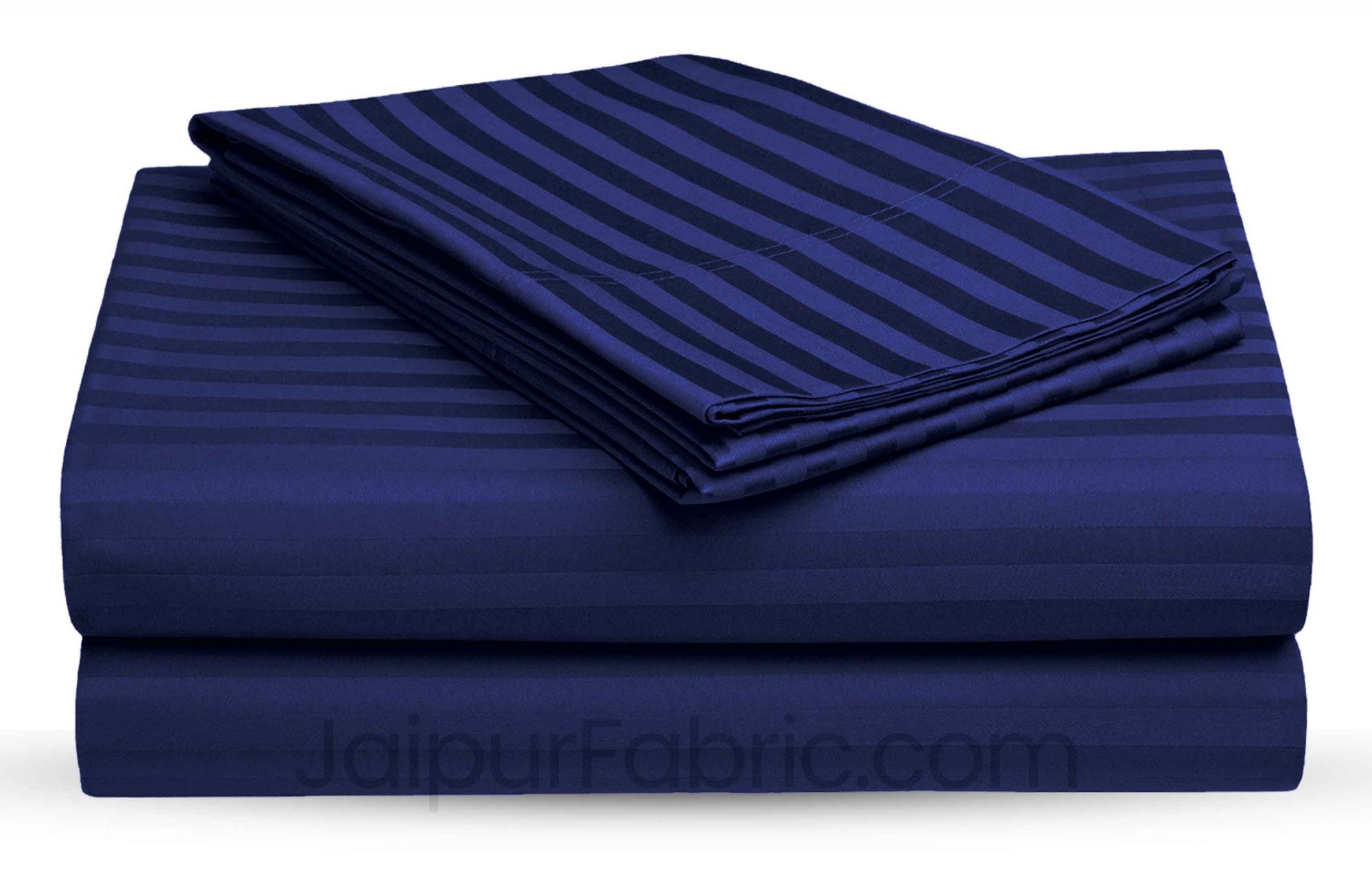 Navy Blue Satin Stripes Double BedSheet