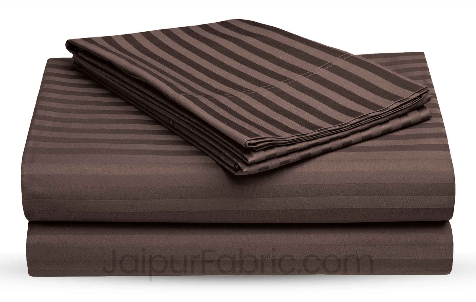 Dark Brown Satin Stripes Double BedSheet