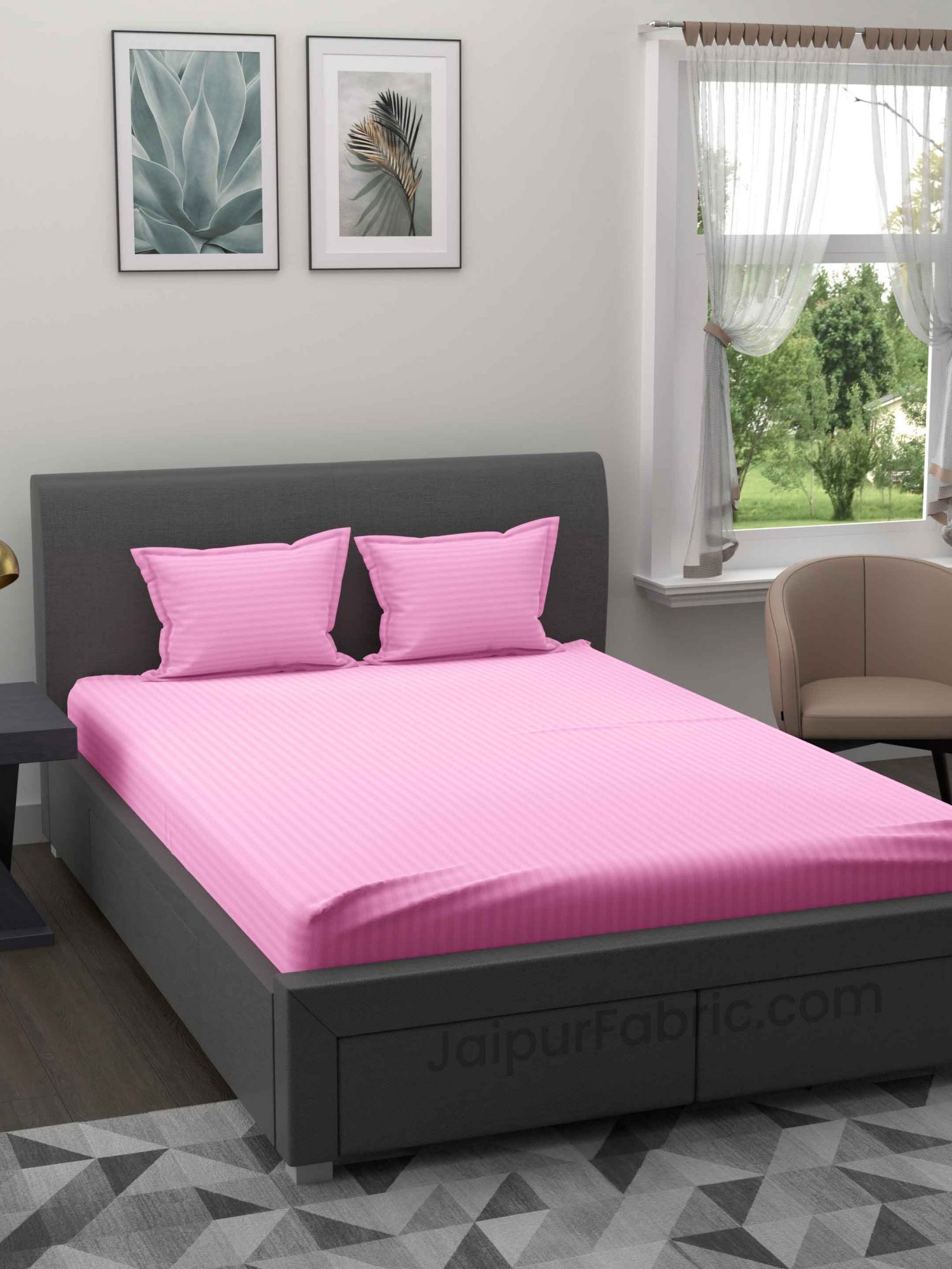 Light Pink Satin Stripes Double BedSheet