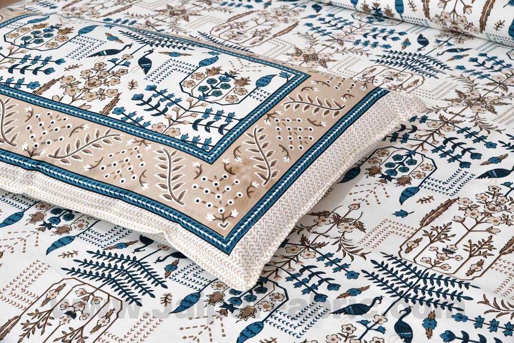 Pure Cotton Artistic Modern Grey Brown Jaipuri Double Bedsheet