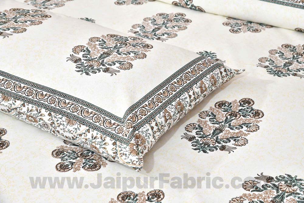 Pure Cotton Beautiful Bouquet Grey Jaipuri Double Bedsheet