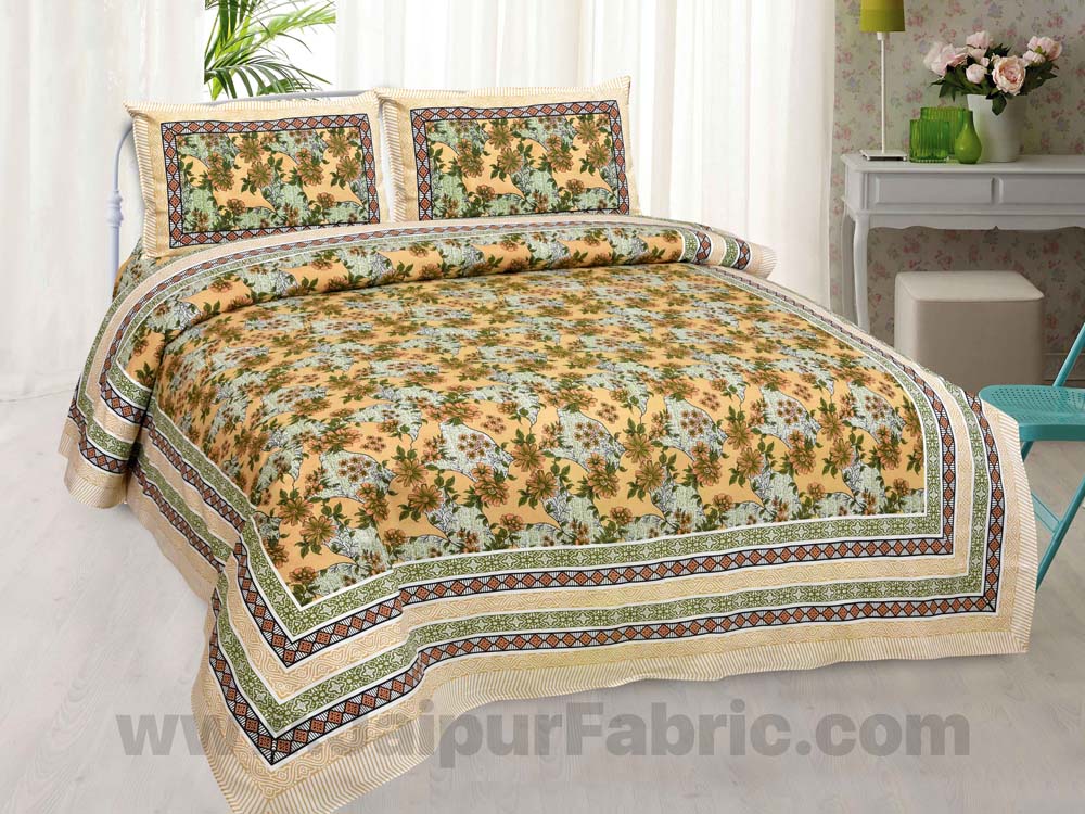Brown Wood Floral Pure Cotton Double Bedsheet