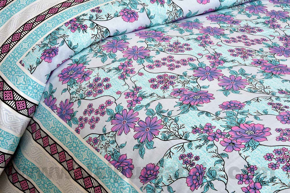 Adorable Purple Floral Pure Cotton Double Bedsheet