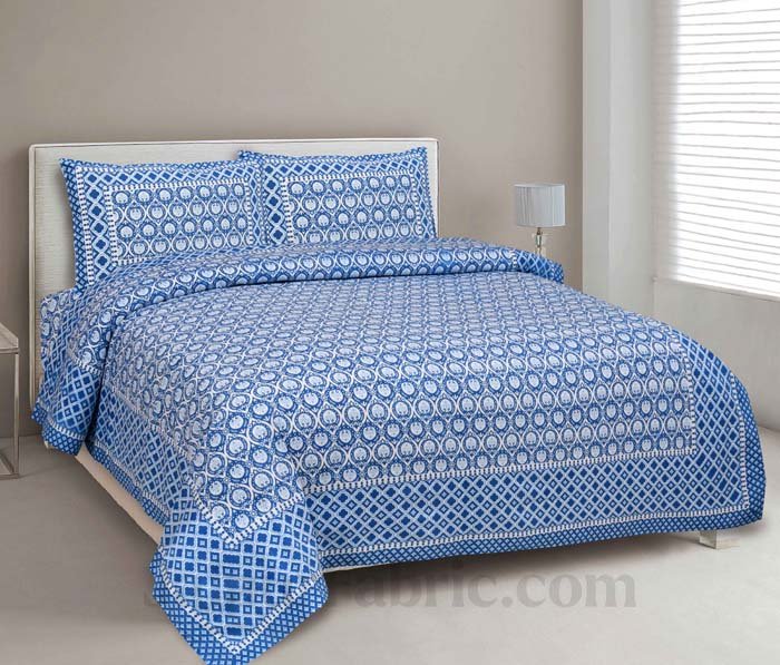 Luxe Damask Azure Blue Pure Cotton Double Bedsheet