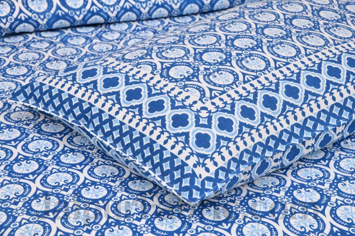 Luxe Damask Azure Blue Pure Cotton Double Bedsheet