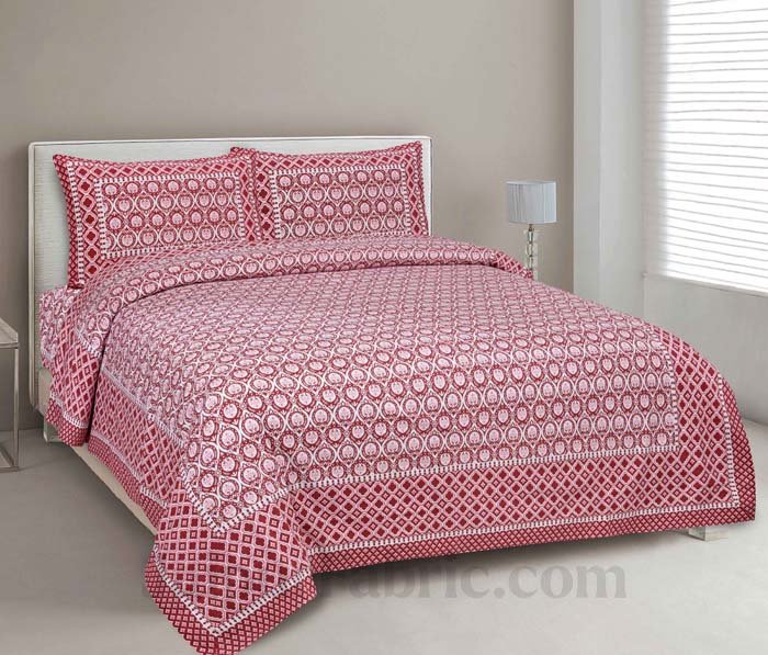 Luxe Damask Jam Red Pure Cotton Double Bedsheet