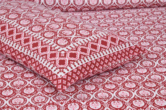 Luxe Damask Jam Red Pure Cotton Double Bedsheet