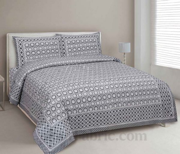 Luxe Damask Metal Gray Pure Cotton Double Bedsheet
