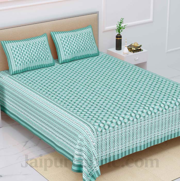 Tribal Striped Teal Green Pure Cotton Double Bedsheet