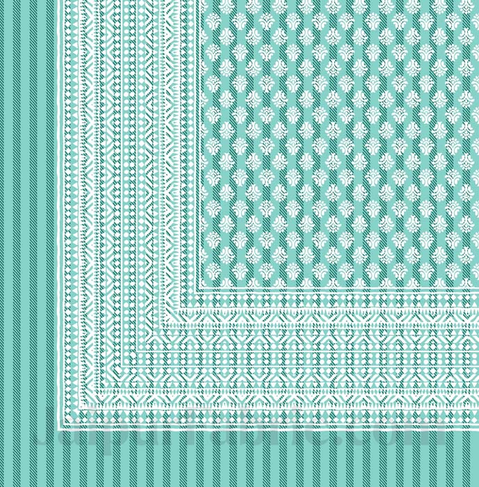 Tribal Striped Teal Green Pure Cotton Double Bedsheet