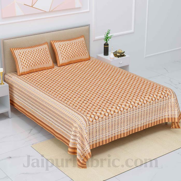 Tribal Striped Amber Yellow Pure Cotton Double Bedsheet