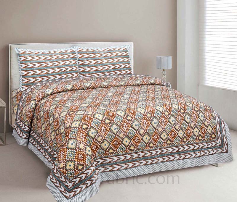 Kaleidoscope Brown Cotton Double Bedsheet