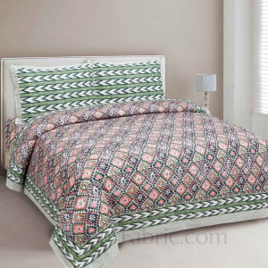 Kaleidoscope Green Cotton Double Bedsheet