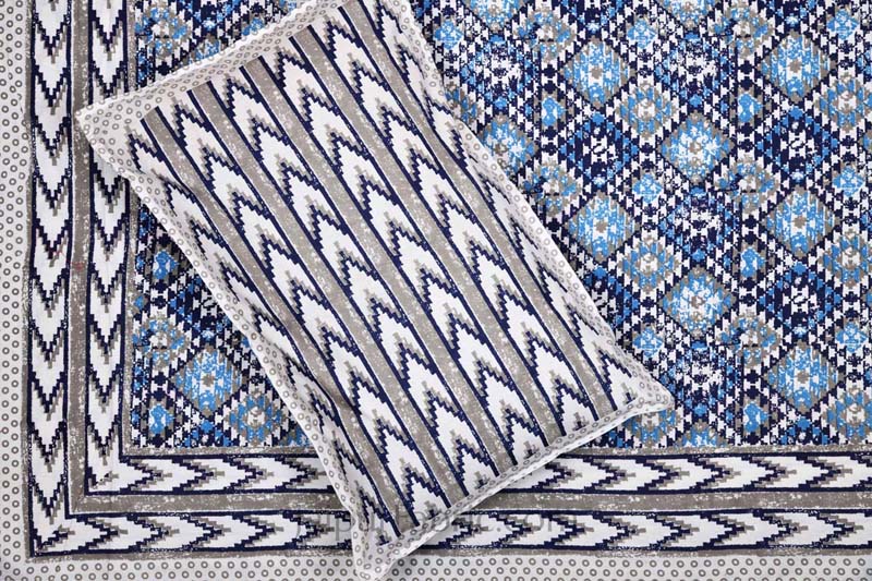 Kaleidoscope Blue Cotton Double Bedsheet