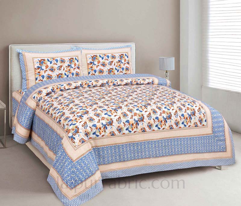 Phalgun Blue Cotton Double Bedsheet