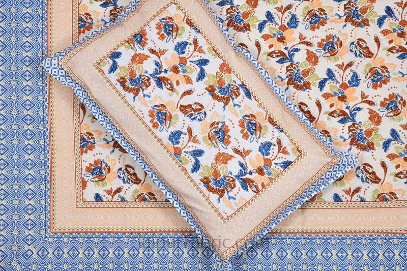 Phalgun Blue Cotton Double Bedsheet