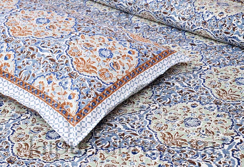 Garden Grace Blue Cotton Double Bedsheet