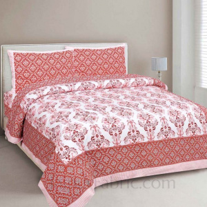 Ethnic Vibes Pink Cotton Double Bedsheet