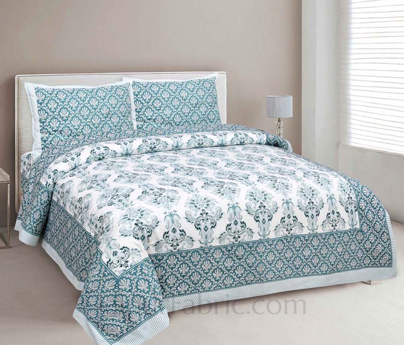 Ethnic Vibes Blue Cotton Double Bedsheet