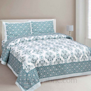 Ethnic Vibes Blue Cotton Double Bedsheet