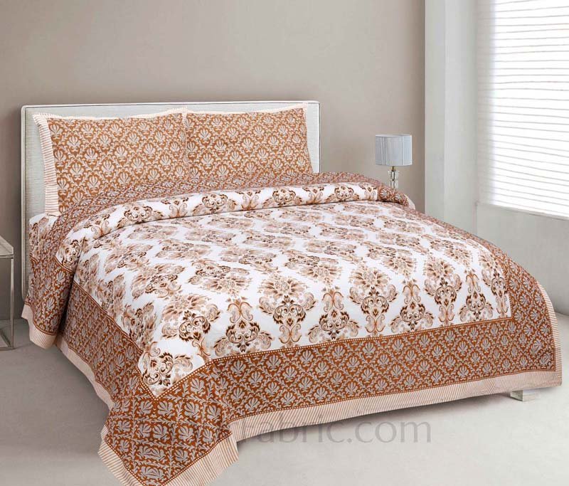 Ethnic Vibes Brown Cotton Double Bedsheet