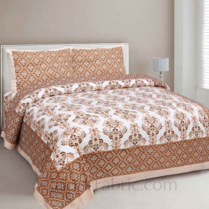 Ethnic Vibes Brown Cotton Double Bedsheet