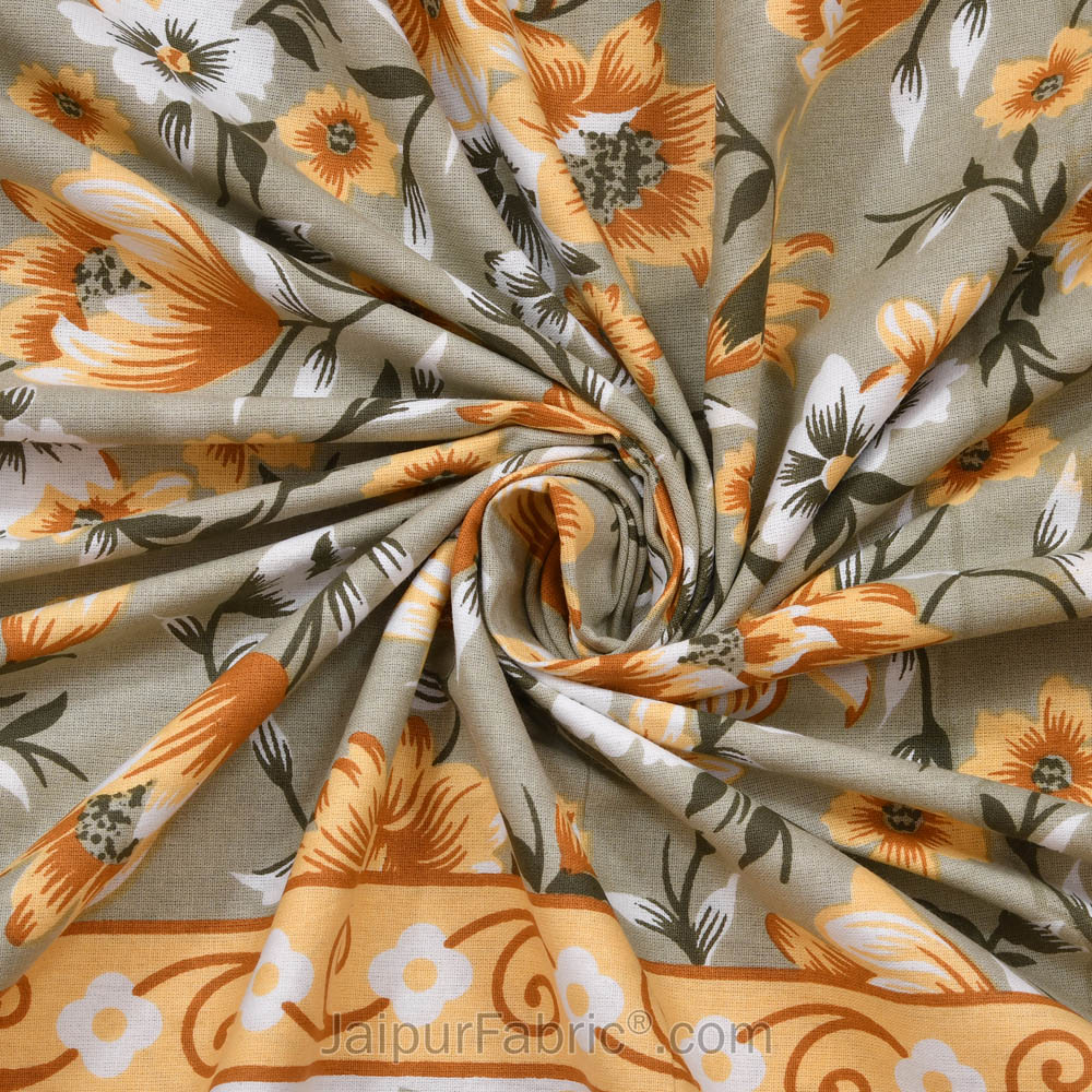 Festine Flower Yellow Cotton Double Bedsheet