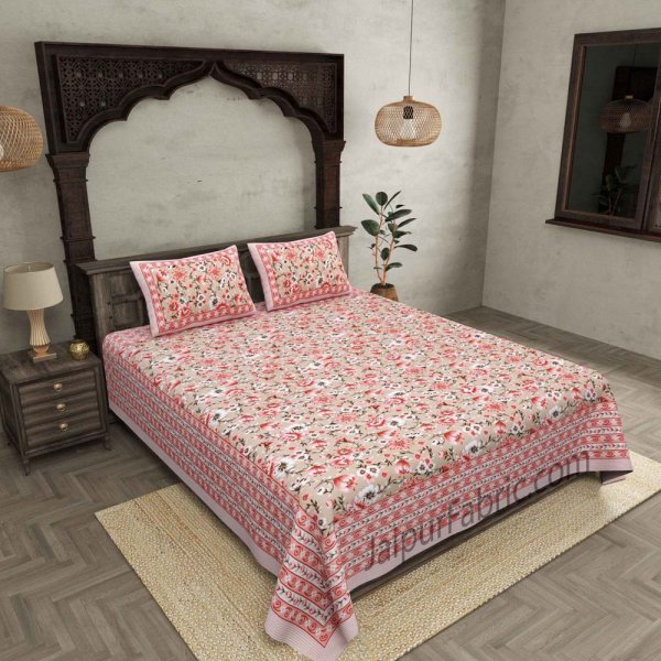 Festine Flower Pink Cotton Double Bedsheet