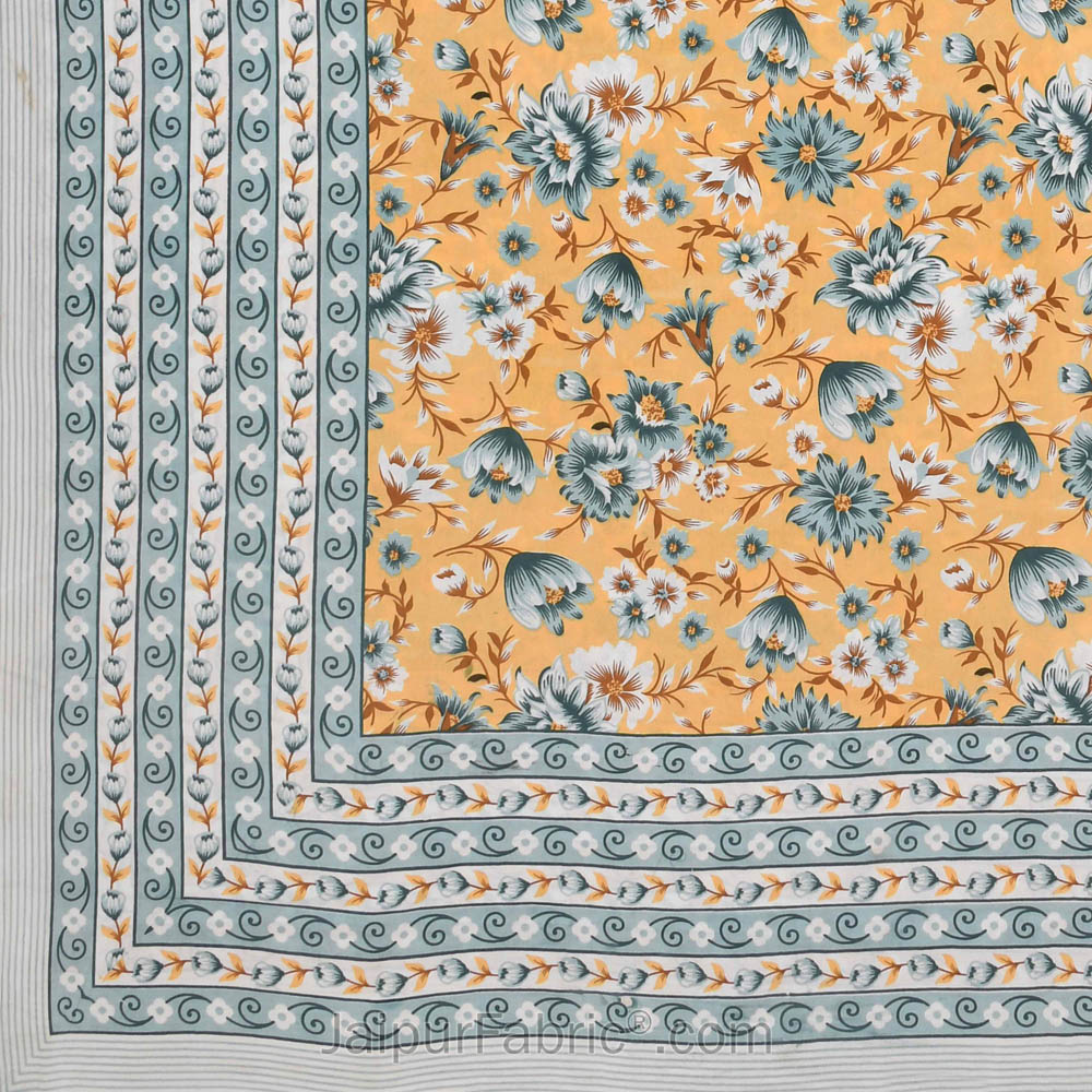 Festine Flower Grey Cotton Double Bedsheet