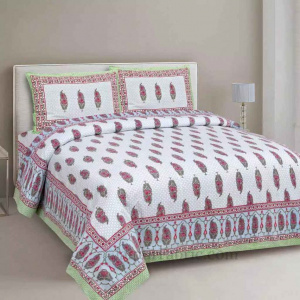 Pink Boota Ethnic Floral Pure Cotton Double BedSheet