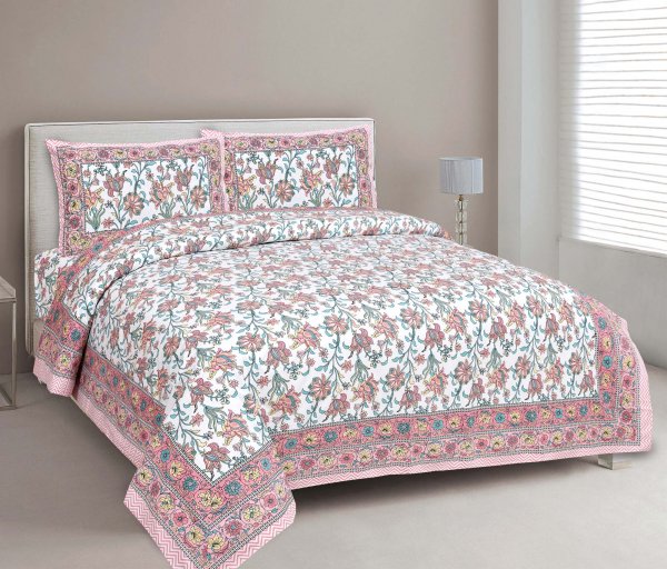 Spring Fresh Pink Pure Cotton Double BedSheet