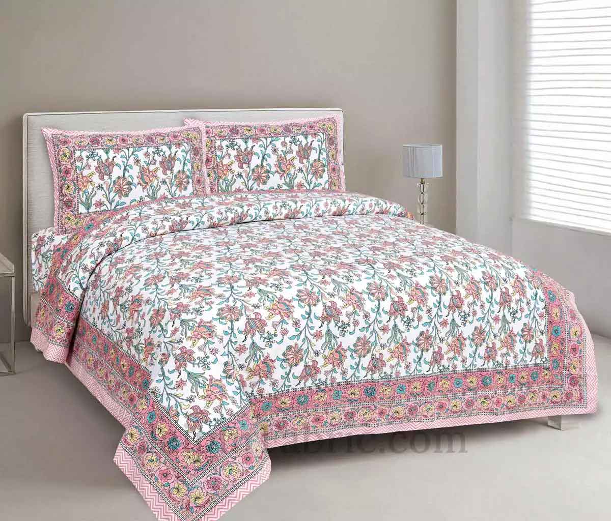 Spring Fresh Pink Pure Cotton Double BedSheet