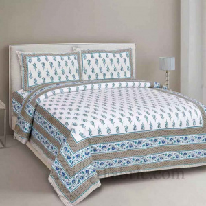 Blue Berry Grey Border Rich Premium Pure Cotton Double BedSheet