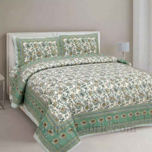Fresh Carnations Green Pure Cotton Double BedSheet