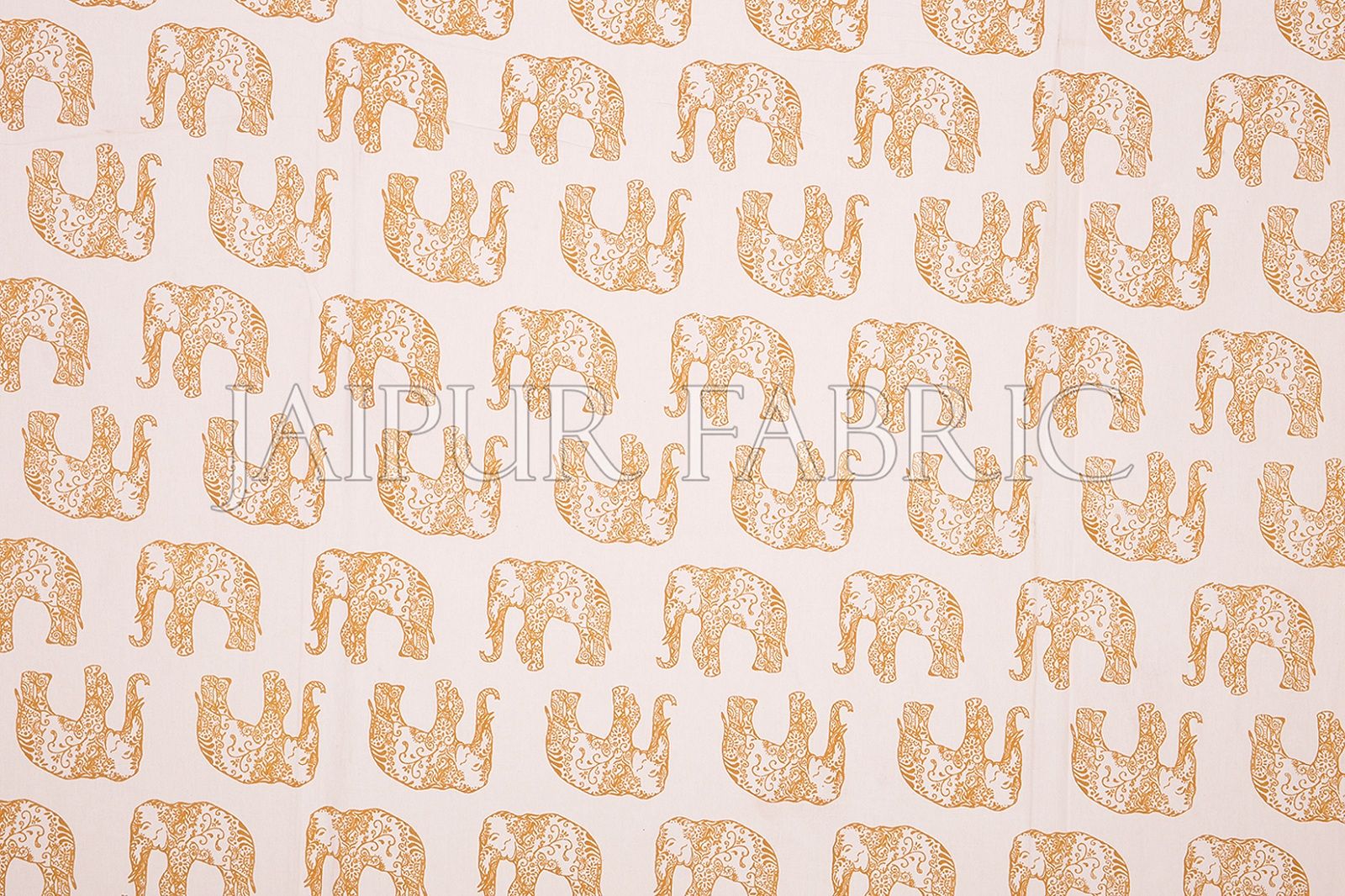 Yellow Border Yellow Elephant Pattern Screen Print Cotton Double Bed Sheet