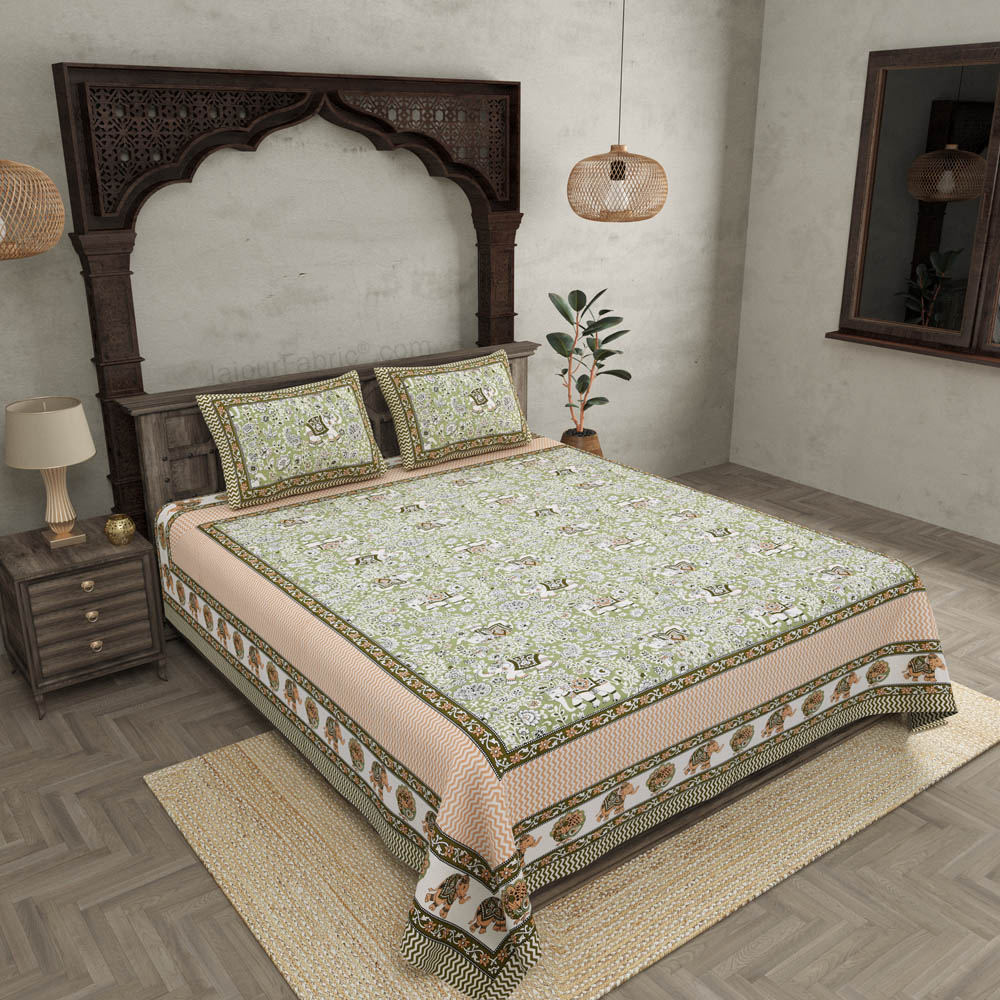 Shubh Arambh Green Double Bedsheet